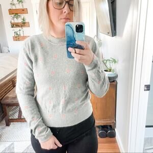 Vintage | Green Floral Pullover Sweater Made In Italy Angora Rabbit Hair Wool M